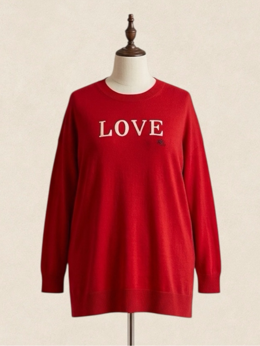 Lauren Ralph Lauren LOVE Sweater 1X Red Cotton Modal Longline Knit Preppy Cozy